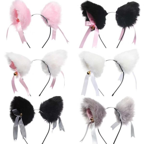 

fox headband classic cartoon character headdress prop plush cat fox ear bell hair band, White;golden