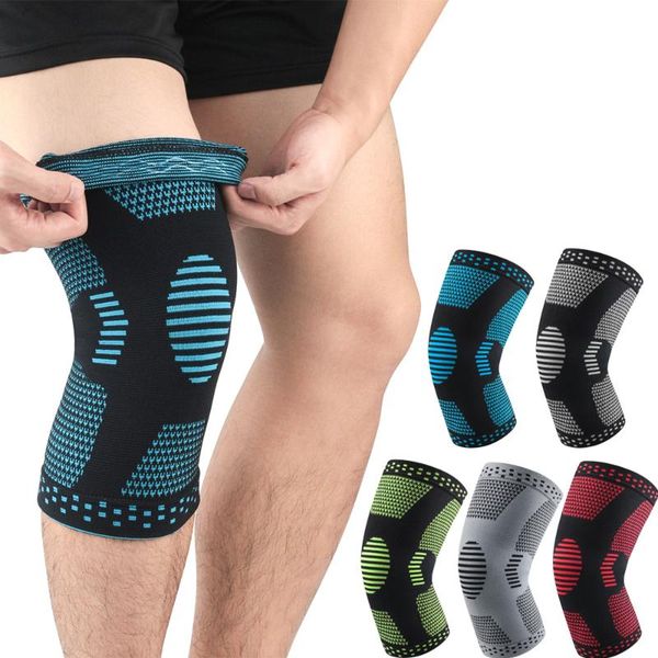 

protective knee brace support high compression sleeve 3d knitted nylon leg wrap volleyball kneepad for arthritis running elbow & pads, Black;gray