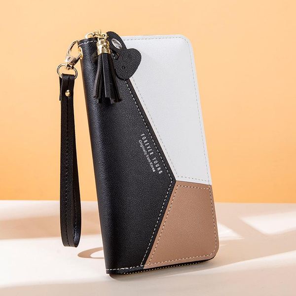 

wallets fashion ladies wallet women long zipper purse patchwork panelled big capacity clutch money bag card holder, Red;black