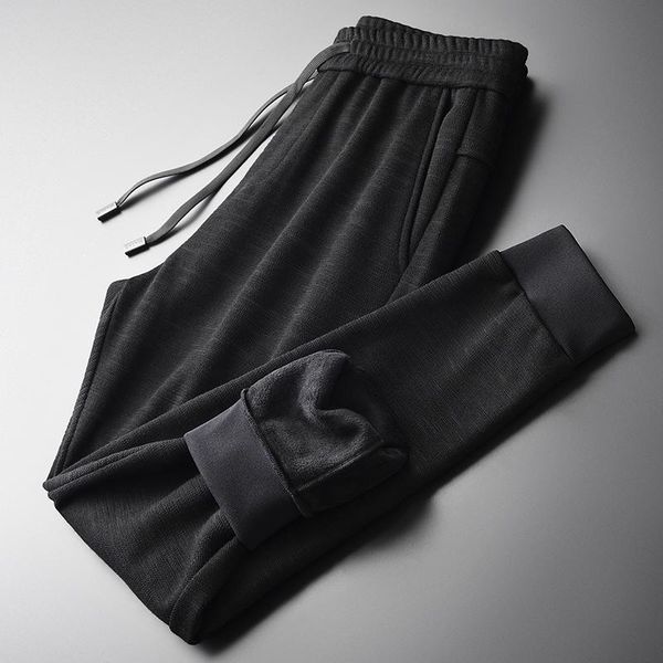 

men's pants minglu add velvet sweat men plus size 3xl 4xl autumn and winter sport casual fashion elsatic waist man, Black
