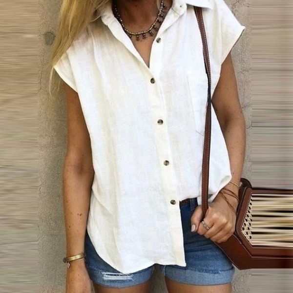

office ladies blouses shirts single-breasted lapel loose female blusas v-neck blouse women mujer women's &, White