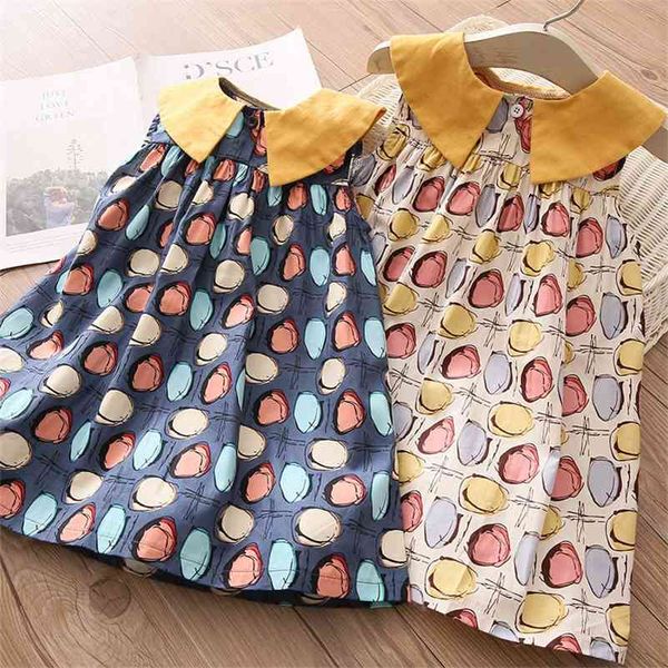 

new summer 2 3 4 5 6 7 8 9 10 years casual kids print peter pan collar sleeveless tank sundress baby girls dress cotton 210414, Red;yellow