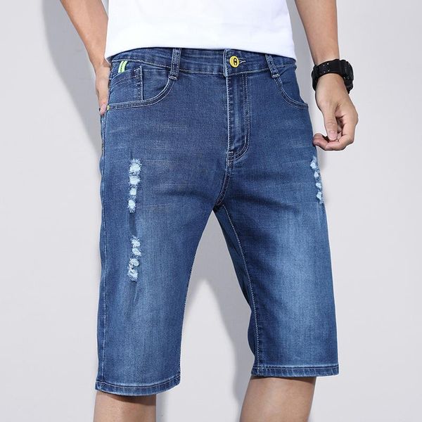 

men's jeans business slim denim shorts 2021 summer korean fashion trend all-match male stretch straight-leg casual pants, Blue