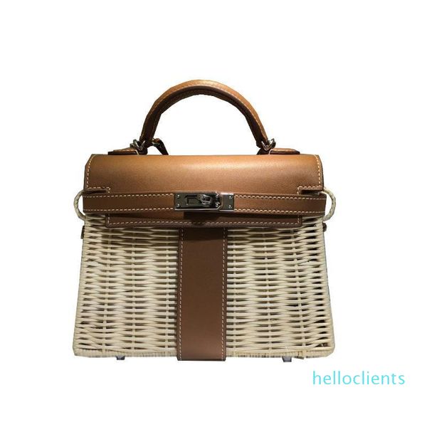 

2023 quality superior genuine leather woman single shoulder span bamboo weave portable package