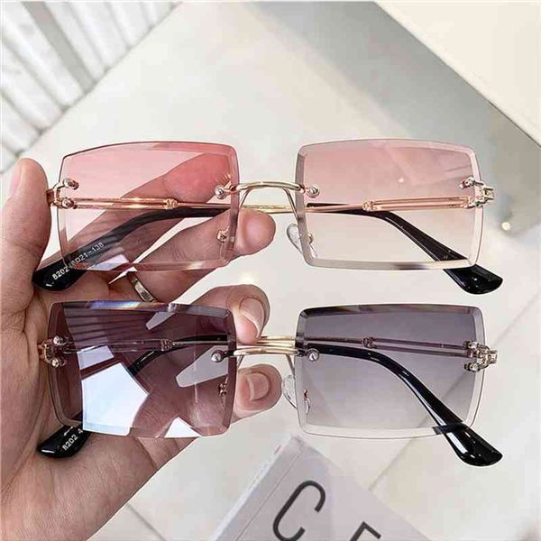

sunglasses rectangle women brand vintage pink gray lens gradient shades transparent square rimless sunglasses ladies uv, White;black