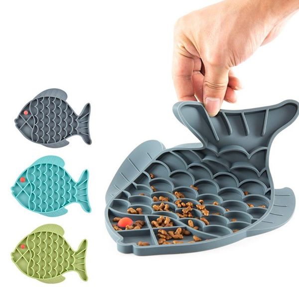 

cat bowls & feeders pet dog feeding slow food bowl fish shape dispensing mat feed plate silicone lick pad safe no-toxic training
