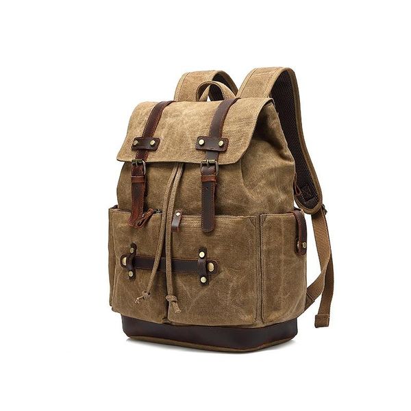 

backpack men oil wax canvas cow leather backpacks waterproof rucksack 15" lapdaypacks large capacity vintage mochilas