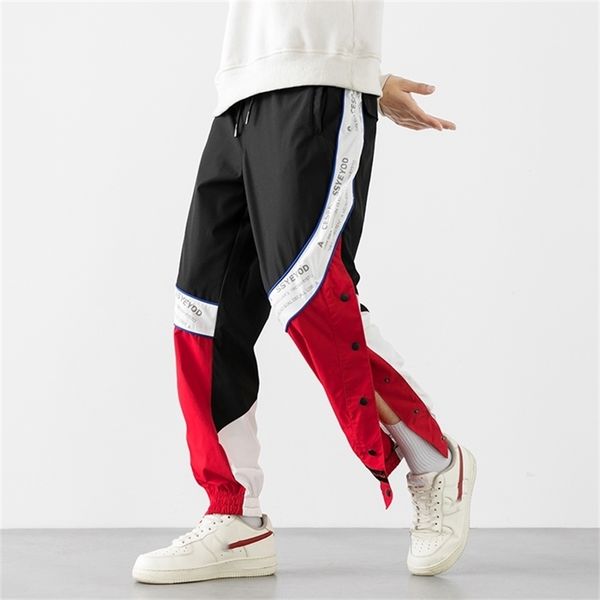 Hip Hop Streetwear Spor İlkbahar Sonbahar Kaya Siyah Kırmızı erkek Cep Pantolon Modası Joggers Rahat Kaykay Pantolon 210715