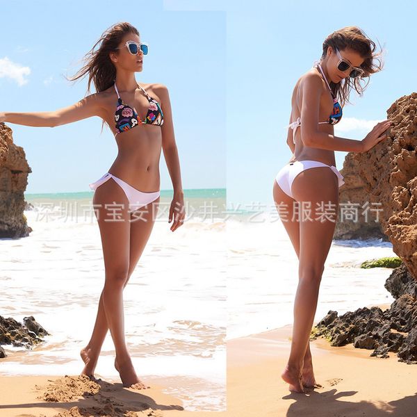

bandage print beach bikini split swimsuit suit women a1241, White;black