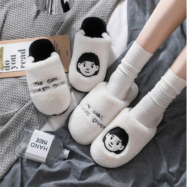 

winter couple warm cotton slippers women's shoes women homen indoor plush ladies pu leather platform, Black