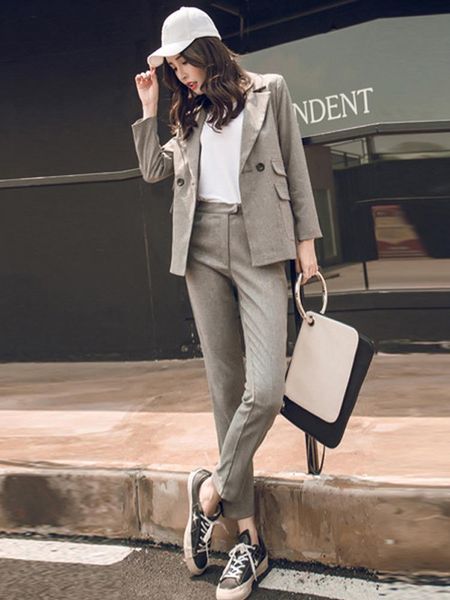 

women's suits & blazers suit 2021 autumn casual fashion comfortable slim loose striped overalls small two-piece, White;black