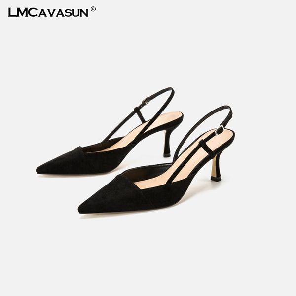 

spring faux suede women dress shoes thin heel slip on slingbacks, Black