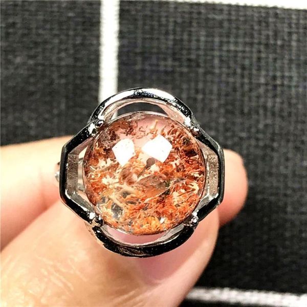 

cluster rings 12mm natural ghost phantom quartz crystal ring jewelry for woman lady man love beads garden silver adjustable, Golden;silver