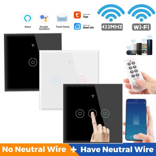 

smart home control wifi touch switch no neutral wire required 1/2/3/4 gang light 220v support alexa tuya app 433rf remote