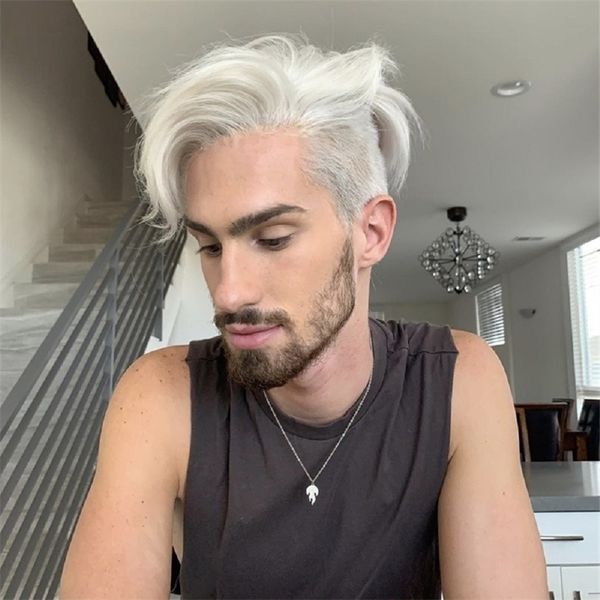 

silver men's handsome partial gray men's wig chemical fiber headgear, Black