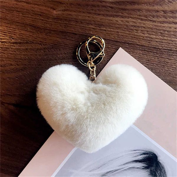 

solid color love plush ball metal keychain car pendant girl key ornament girls gifts apparel accessories