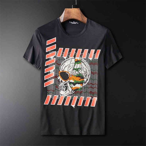 

t shirts summer men's skull print rhinestone t-shirt modal cotton o collar short sleeve slim fit, White;black