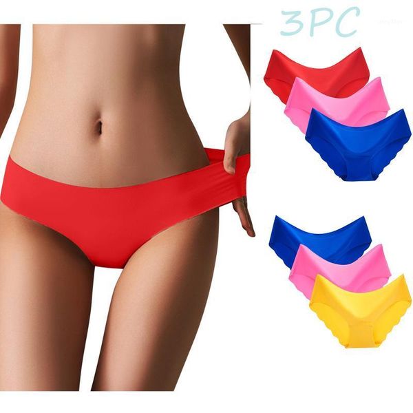 

women's panties 3pc ice silk women's non-trace breathable midwaist solid color underwear women underpant g string seamless briefs, Black;pink