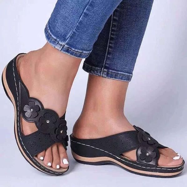 

women sandals casual summer shoes woman peep toe slippers soft bottom wedges for heels sandalias mujer plus size, Black