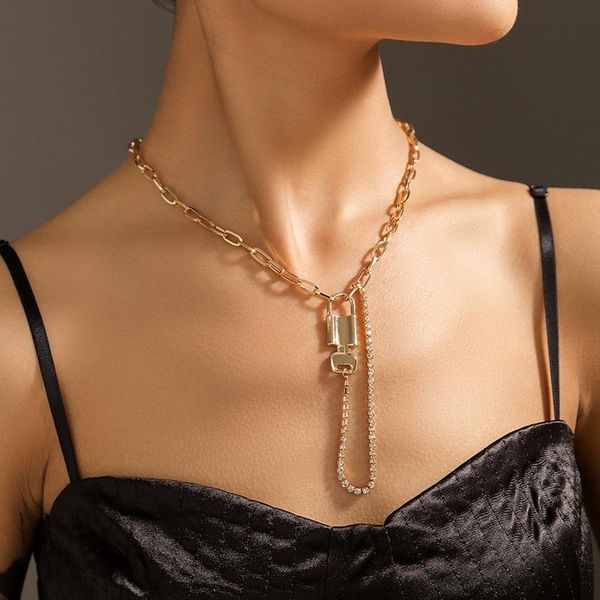 

chains punk exaggerated metal lock key chain choker necklace women goth fashion night club jewelry female chocker collier, Silver