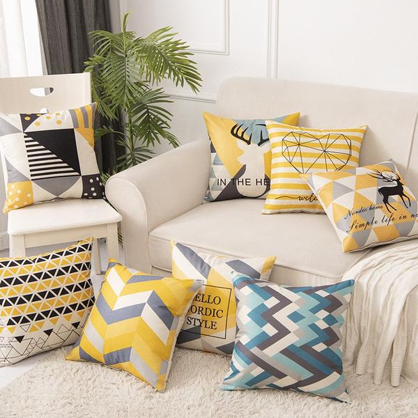 

45x45cm yellow striped pillowcase geometric throw cushion pillow cover printing case bedroom office cushion/decorative