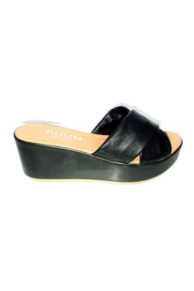 

women's black casual genuine leather comfort padding sole slippers