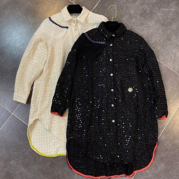 

fall winter designer jacket women's glitter sequined long jackets, Black;brown