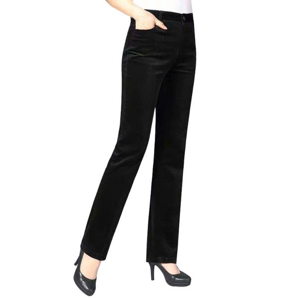 

women's pants & capris women arrival spring autumn high waist skinny straight leg middle-aged corduroy with pockets, Black;white
