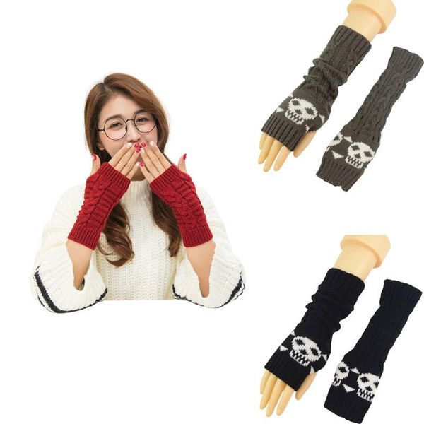 

five fingers gloves cosplay halloween warmer knitted long soft man women fashion mitten gothic winter glove cotton sleeve solid, Blue;gray