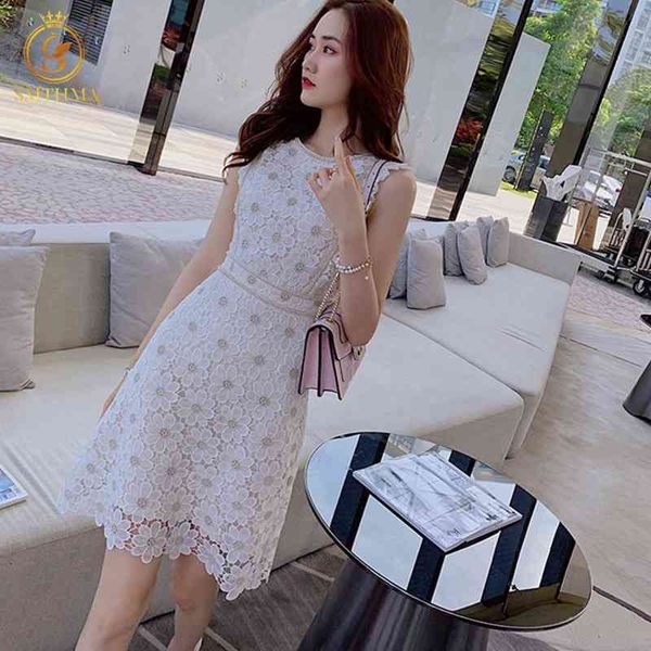 

casual dresses fashion lace embroidery women's summer robe ladies sleeveless temperament slim round neck high waist vestidos dtfa, Black;gray