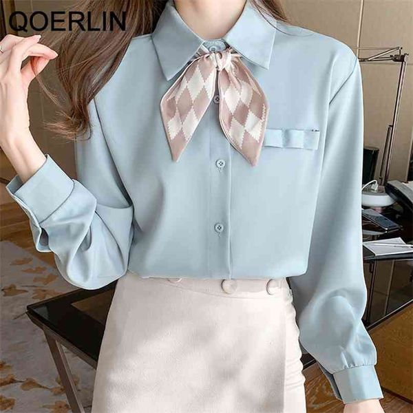 

qoelrin french retro plaid bowtie shirt women plus size fashion elegant lapel long sleeve blouse lantern s-2xl 210601, White