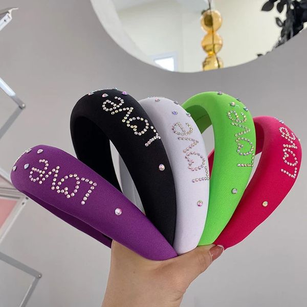 

sponge headbands fashion hair accessories women rhinestone letter logo shiny wide brim hairbands boutique hair band headwear, Silver
