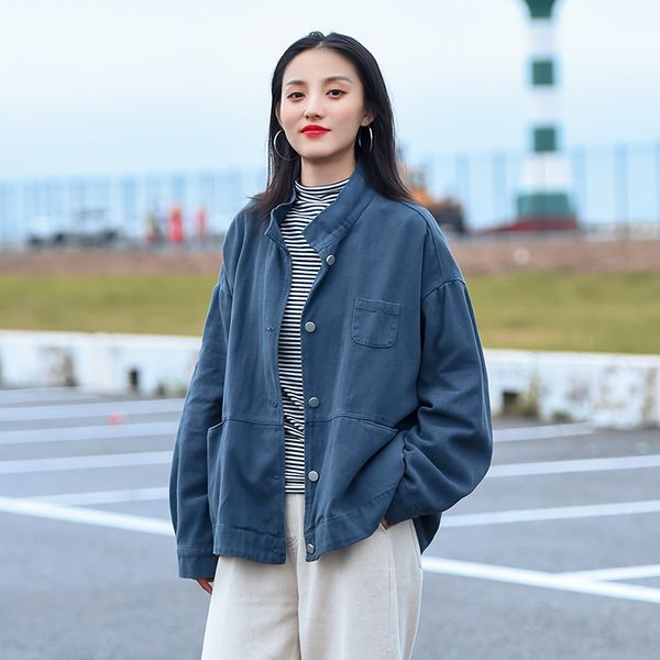 

johnature women spring autumn safari style jackets coats  cotton solid color loose button pockets women jackets 210521, Black;brown
