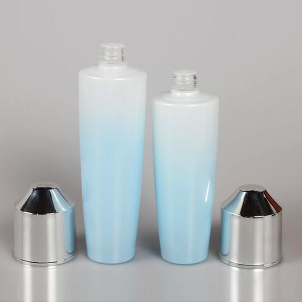 

storage bottles & jars 150ml toner bottle,facial skin care gradient blue glass container with silver cover
