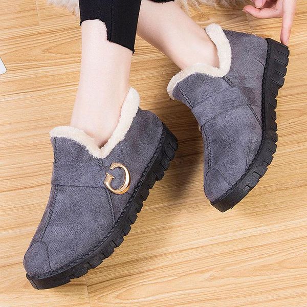 

boots 2021 ankle women flats winter warm short fashion suede snow shoes fur plush, Black