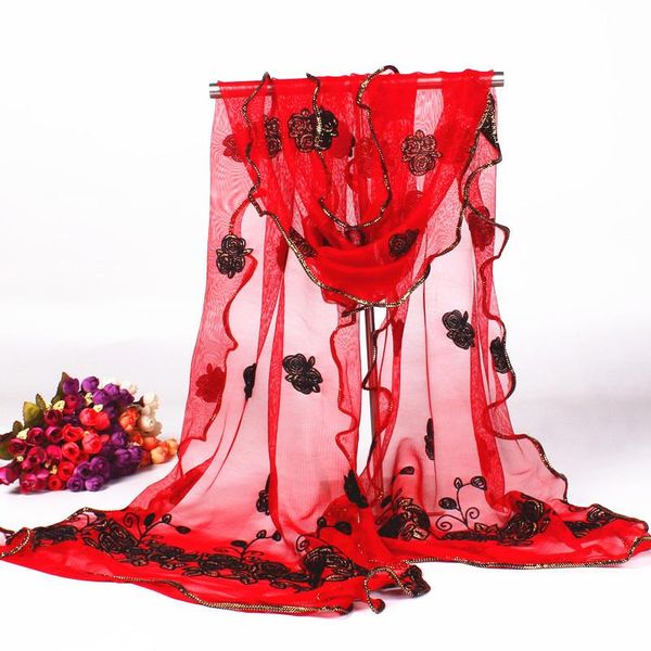 

scarves red flower scarf shawl women's tulle lace fashion bufandas surround multicolor temperament 2021, Blue;gray