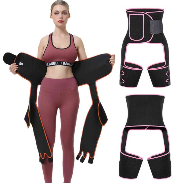 

luxury women's shapers neoprene three in one hip lifting sports sweat burst plastic waist and leg belt, Black;white