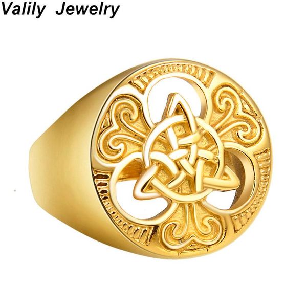 

cluster rings valily gold color irish celtics knot ring titanium stainless steel vintage punk retro fashion biker for men women wholesale, Golden;silver