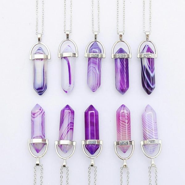 

3pcs natural stone hexagonal column crystal necklaces agates pendant 2021 statement choker necklace bohemian for women jewelry chains, Silver