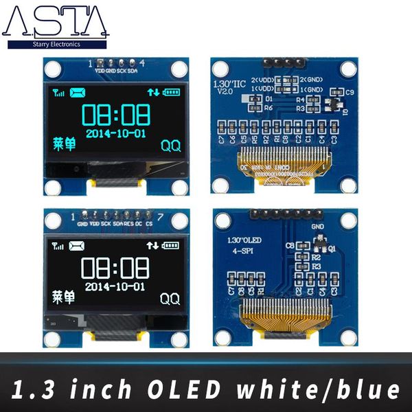 

10pcs 1.3 inch oled module white/blue spi/iic i2c communicate color 128x64 lcd led display 1.3"oled modules