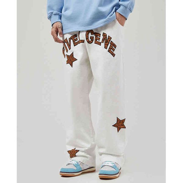 

men's pants street embroidery printed casual jeans men high straight long black jeans mens stacked nk9d