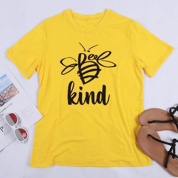 

women's t-shirt summer european and american style printed letter kind short-sleeved for women casual yellow o-neck top, White