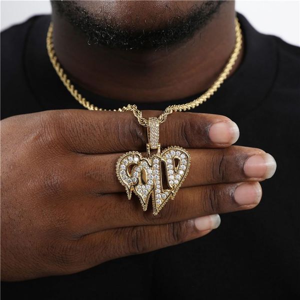 

pendant necklaces hip hop bling cubic zirconia cold iced out in silver gold color pendants men rapper jewelry with cuban chain