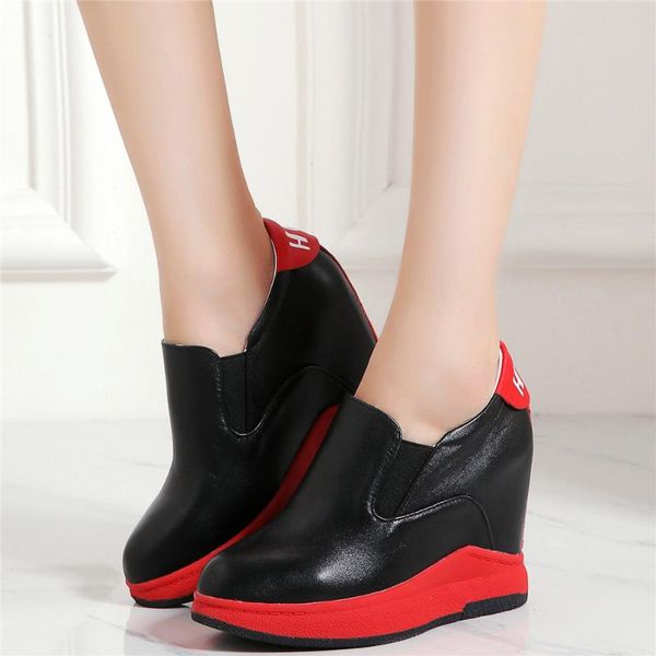 

boots platform wedges oxfords shoes women genuine leather high heel ankle female low round toe fashion sneakers casual, Black