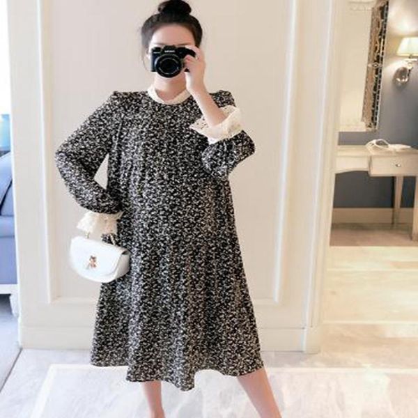 

maternity dress loose large medium length floral dresses, White