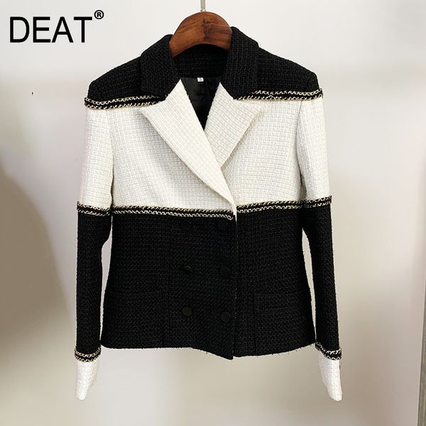 Frauen Schwarz Weiß Gestreift Große Größe Blazer Revers Langarm Lose Fit Jacke Mode Flut Frühling Herbst SF673 210421