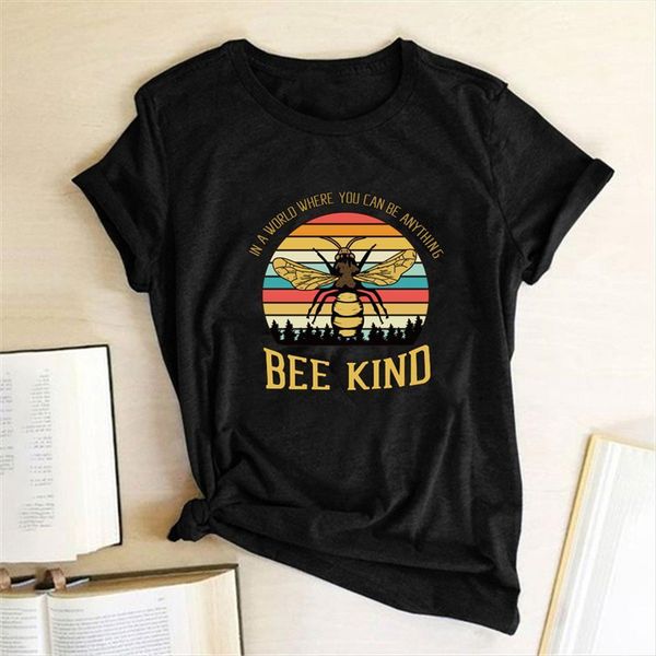 

bee kind print summer graphic womens t shirts aesthetics clothes casual tee mujer, White