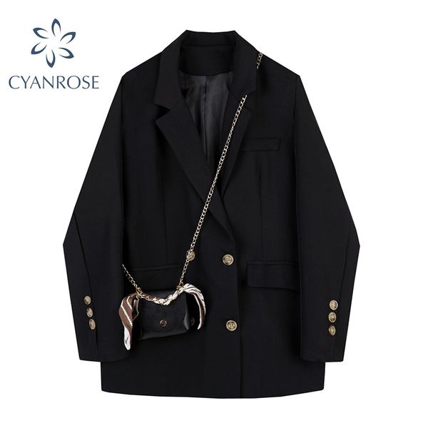 

autumn winter fashion women black suit blazer jacket solid casual long sleeve pockets office lady wear suit blazer coat 210417, White;black