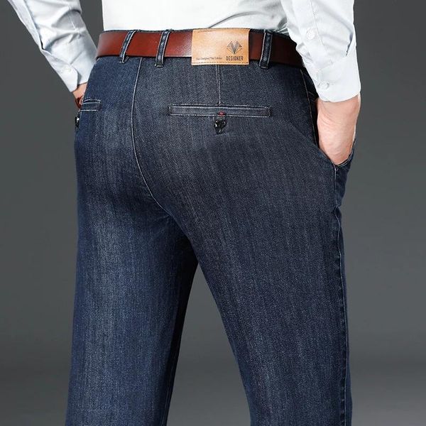 

men's jeans 2021 autumn black blue denim trousers male brand clothing men's solid color straight-leg business fashion casual pants