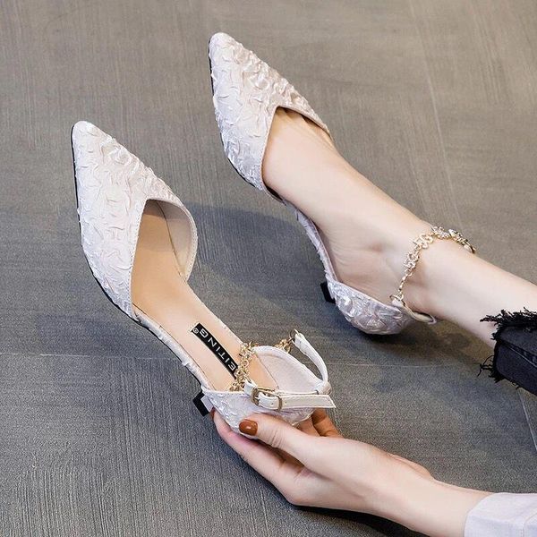 

retro woman shoes sandals straps clear heels 2021 summer suit female beige shallow mouth original low high elastic band comfort, Black